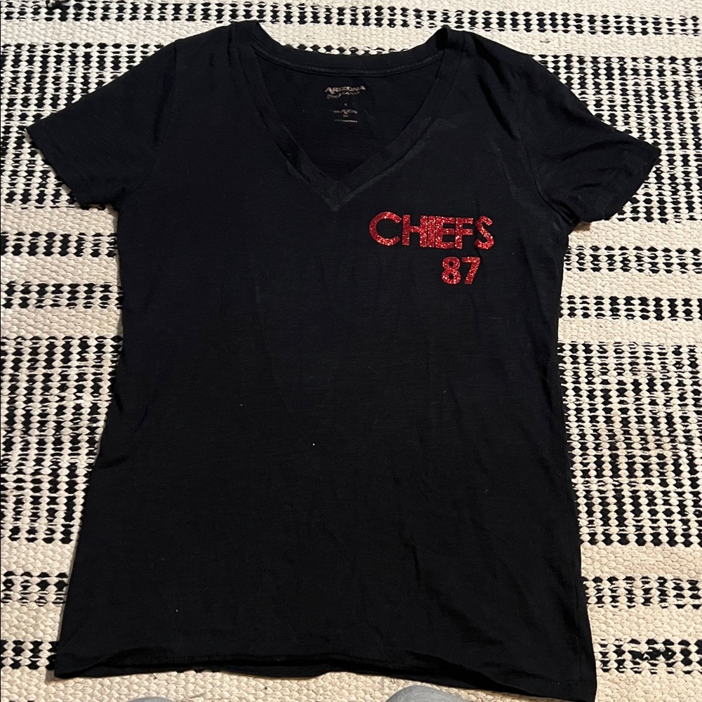 Black V-Neck T-Shirt with Red Chiefs 87 Design